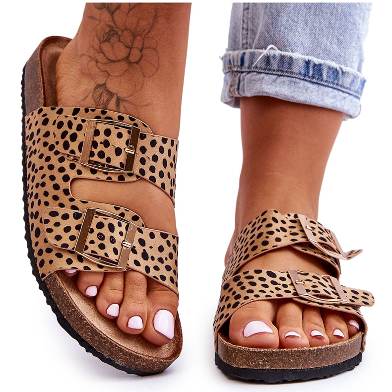 FB1 Naisten Leopard Beige &amp; Musta Slip-On Tossut Destino