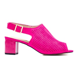 Naisten harjakattoiset fuksia-mokkanahkakorkosandaalit Shelovet vaaleanpunainen Naisten harjakattoiset fuksia-mokkanahkakorkosandaalit Shelovet vaaleanpunainen