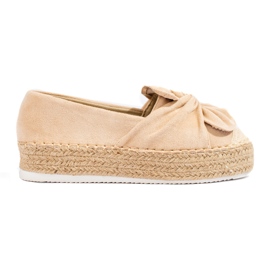 Mokkanahkaiset espadrillit alustalla ja rusetti Shelovet beige
