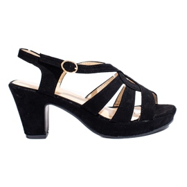 Shelovetin naisten mustat mokkanahkakorkosandaalit