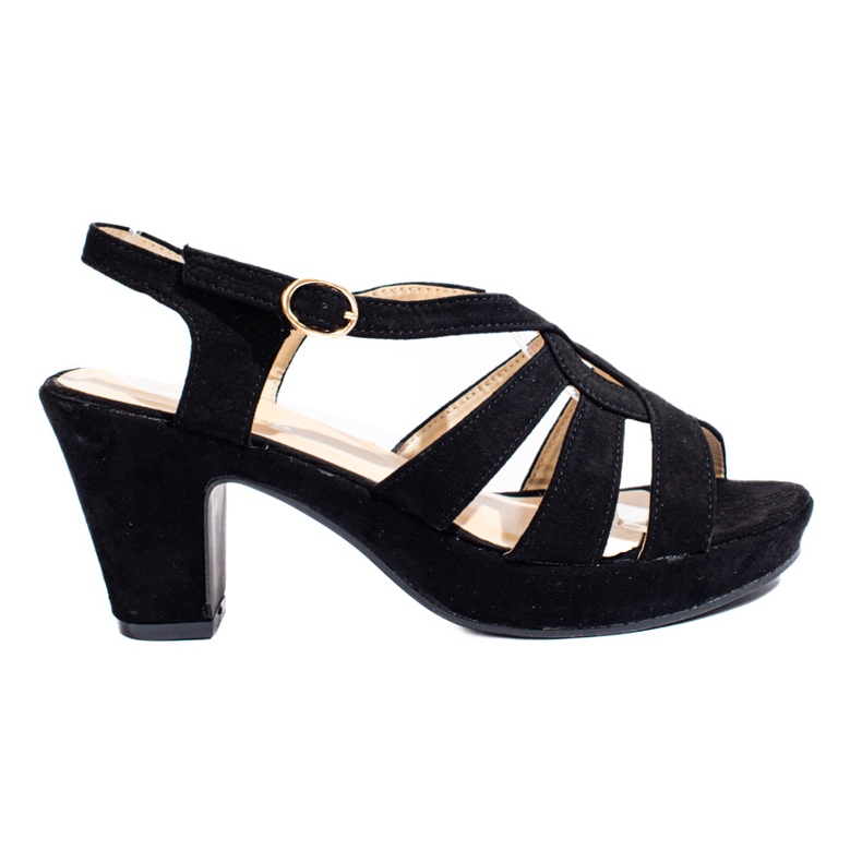 Shelovetin naisten mustat mokkanahkakorkosandaalit