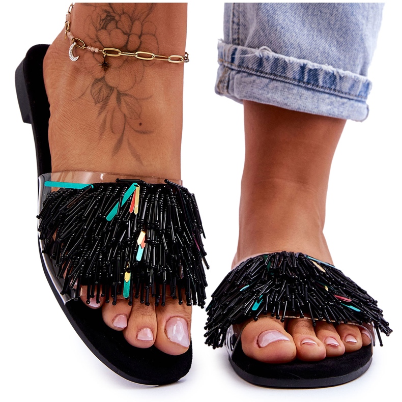 Naisten tossut muodikkailla koristeilla S.Barski KV-576-4 Musta väritön