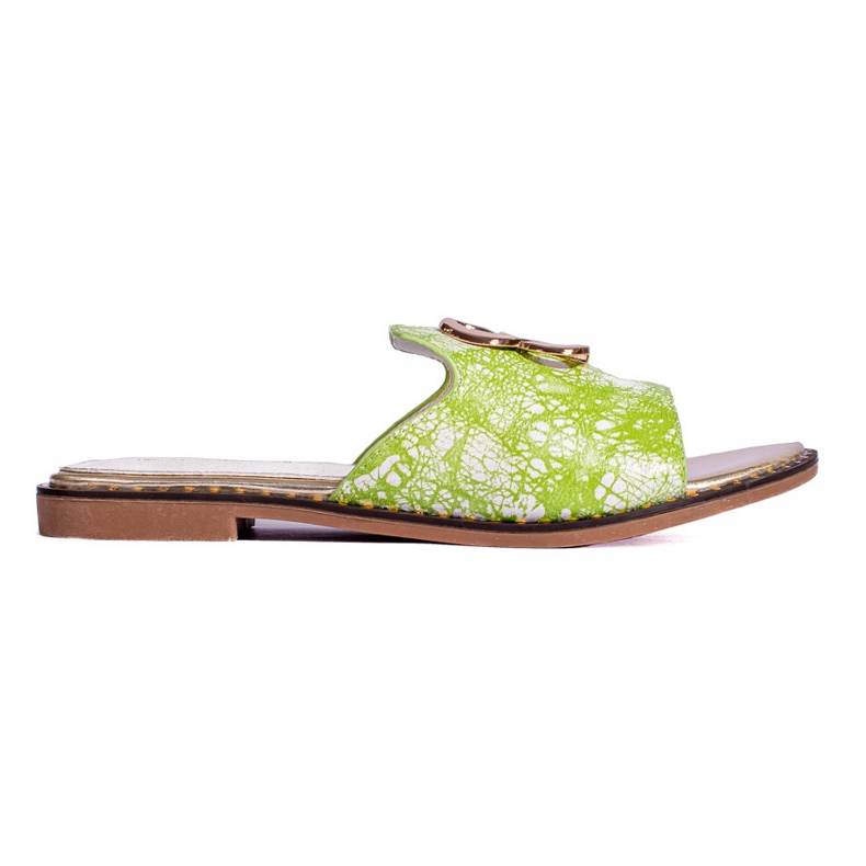 Naisten vihreät tohvelit kultakoristeilla Shelovetilta