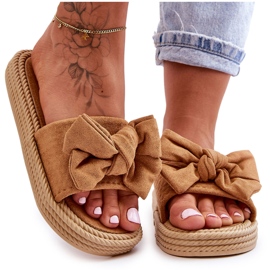 FK1 Camel Fency naisten mokkanahkaiset tossut rusetilla ruskea