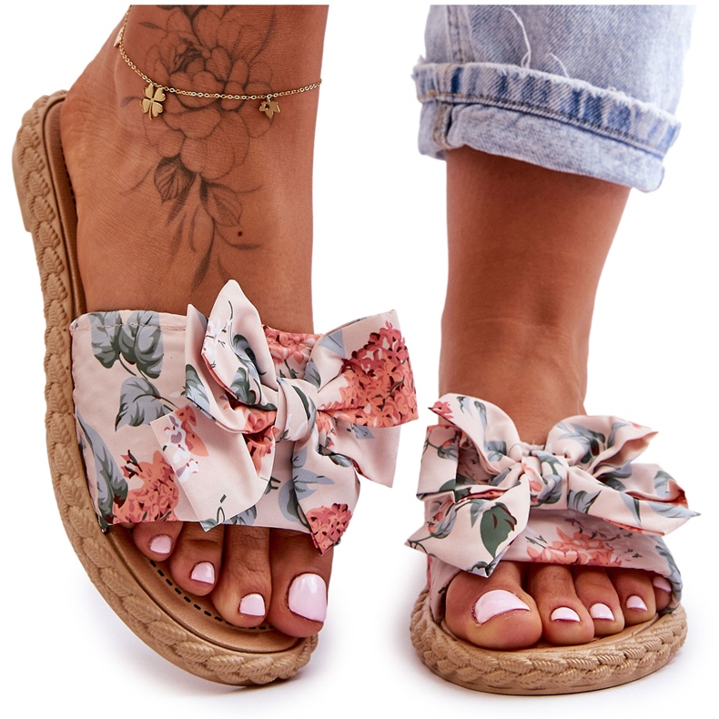 Naisten tossut, joissa kangas rusetti beige kukka