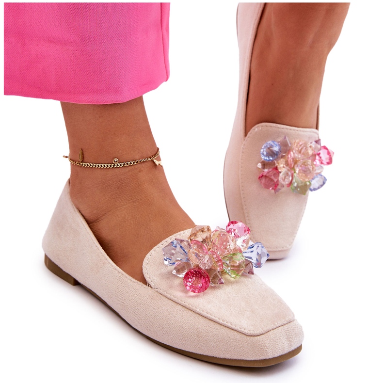 PS1 Suede mokasiinit koristeellisilla kristalleilla beige Arvilla
