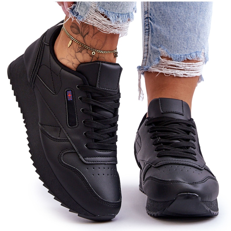 PM1 Merida Black Lace-up Platform nahkaiset urheilukengät musta