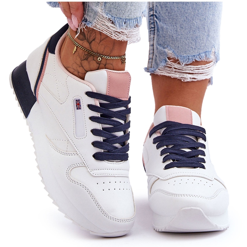 PM1 Meridan valkoiset ja laivastonsiniset nauhalliset nahkaiset urheilukengät valkoinen