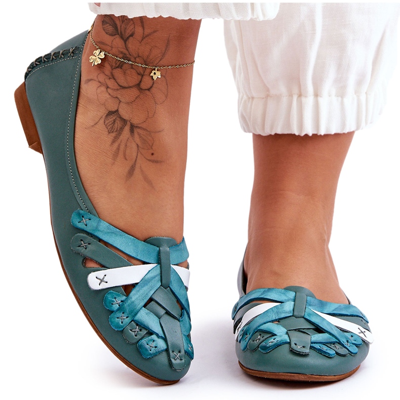 Naisten nahkaballerinat Maciejka 01358-36 turkoosi vihreä