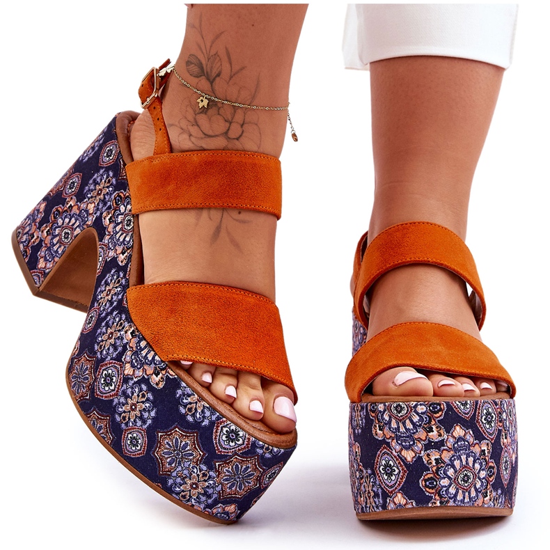 Maciejka nahkaiset korkokengät sandaalit 06089-18 oranssi