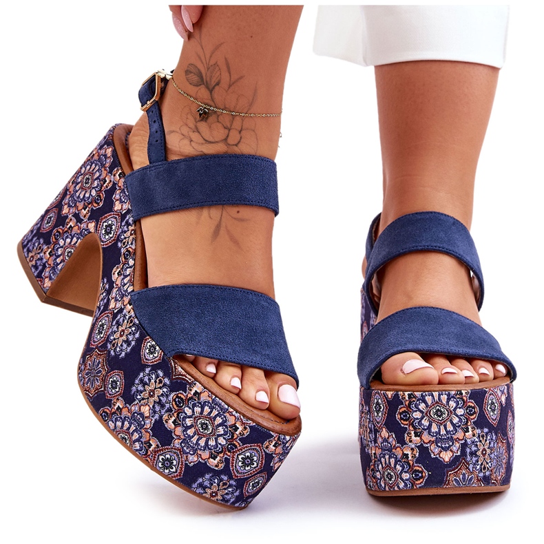 Maciejka nahkaiset korkokengät sandaalit 06089-17 laivastonsininen