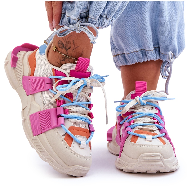 PS1 Naisten muodikkaat nauhalliset urheilukengät beige-vaaleanpunainen Chillout!