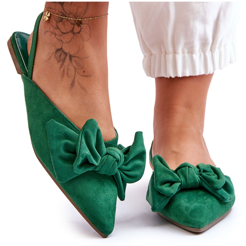 Naisten slip-on ballerinat, joissa rusetin vihreä Nadine