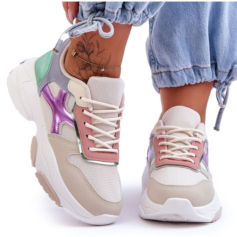 PS1 Naisten nauhalliset tennarit beigen-vihreät Cortes monivärinen