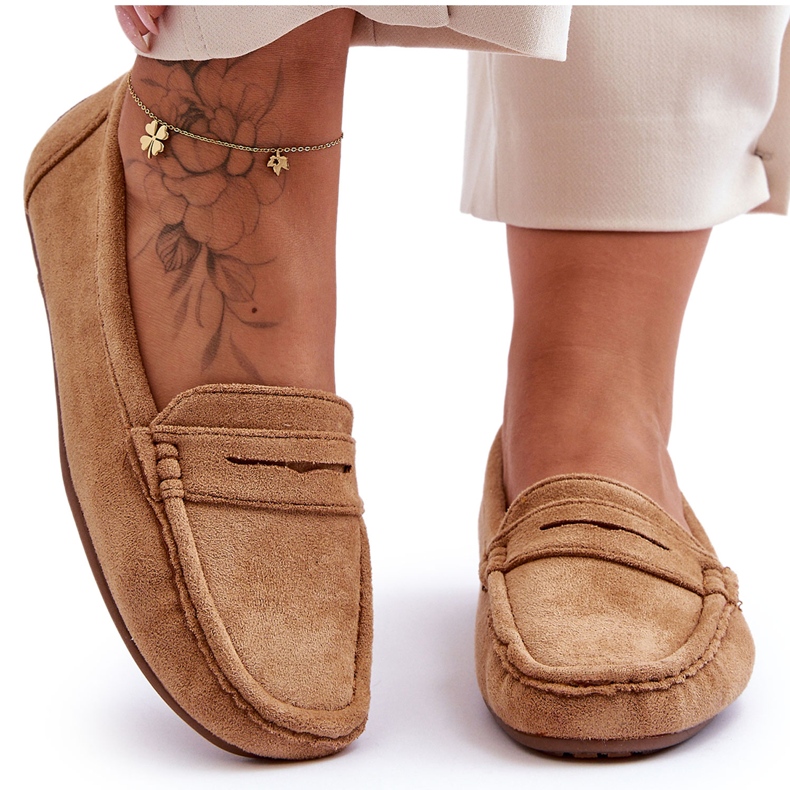 Naisten mokkanahkaiset Camel Loafers ruskea