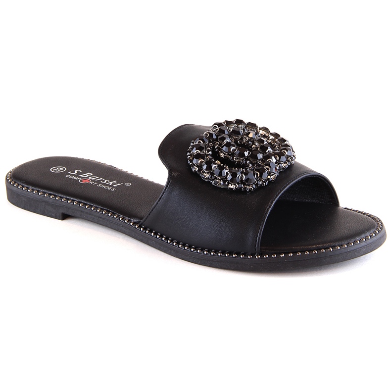 Naisten litteät mukavat tossut zirkoneilla mustalla S.Barski Kv 520-30