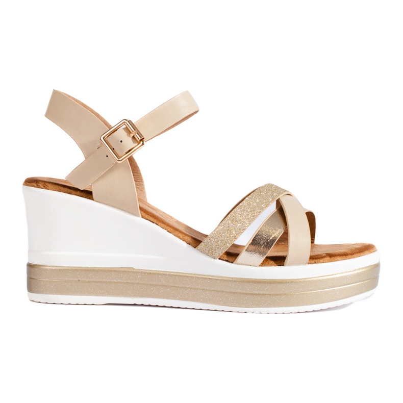 Naisten beige-väriset Shelovet-kiila sandaalit