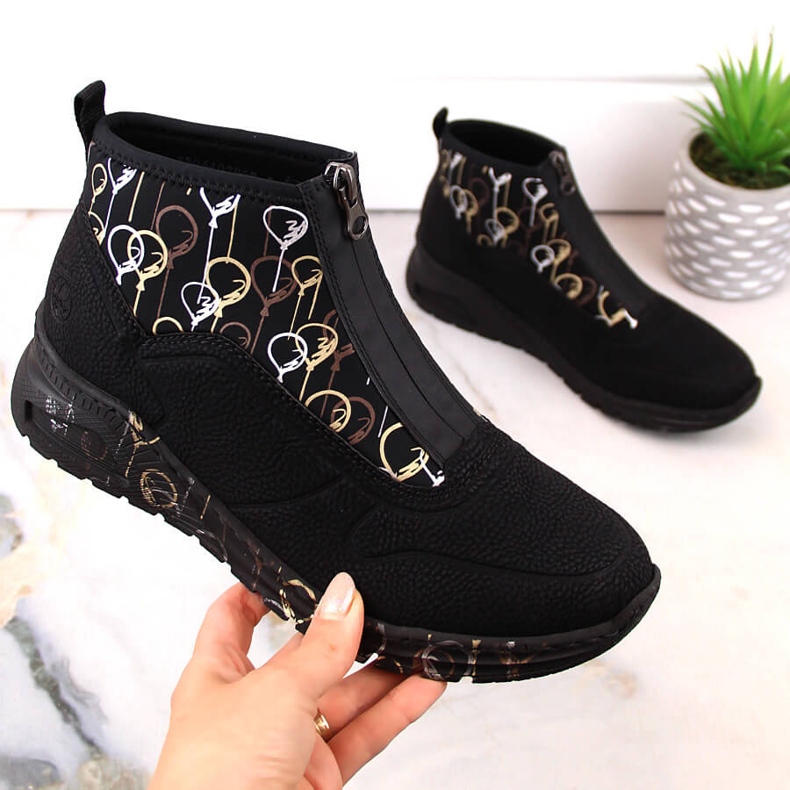 Nilkkurit naisten urheilulenkkariin vetoketjulla musta Rieker M4953-00