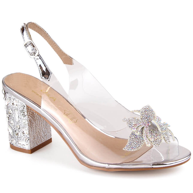 Naisten läpinäkyvät hopeasandaalit zirkoneilla S.Barski MR1037-18