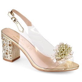 Naisten läpinäkyvät sandaalit kultatolppassa helmillä S.Barski MR1037-19 kultainen