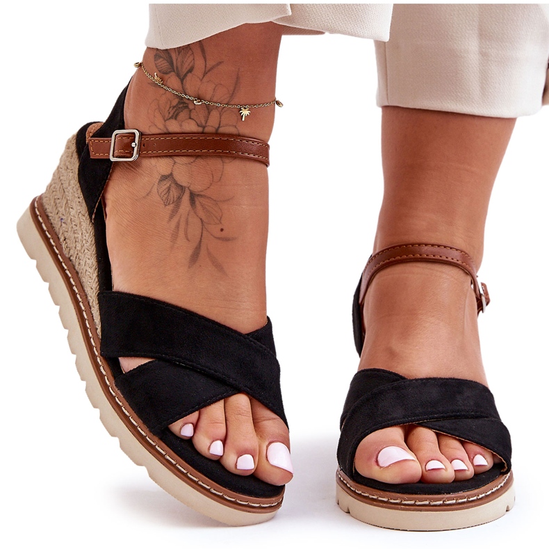 Vaaleat mokkanahkasandaalit, musta Celine