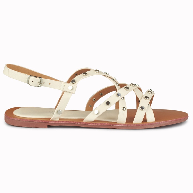 Naisten beige-sandaalit metallikoristeilla