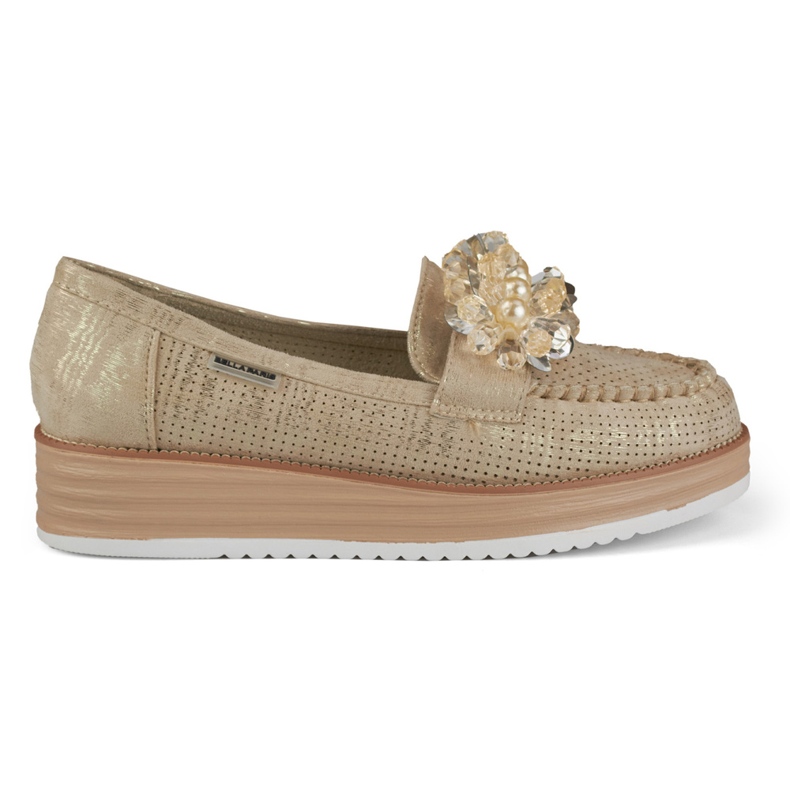 Harjakattoiset kengät alustalla koristeella beige