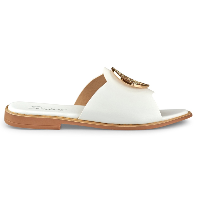 Naisten valkoiset tossut kullanvärisillä koristeilla valkoinen