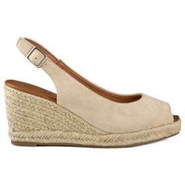 Naisten beige-mokkanahkainen wedge-espadrillit