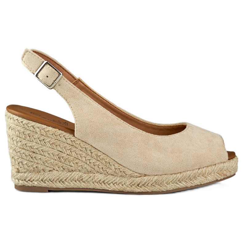 Naisten beige-mokkanahkainen wedge-espadrillit