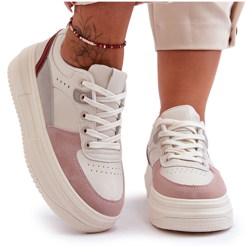 FJ1 Naisten urheilukengät massiivisella alustalla, valkoinen ja vaaleanpunainen Gemma