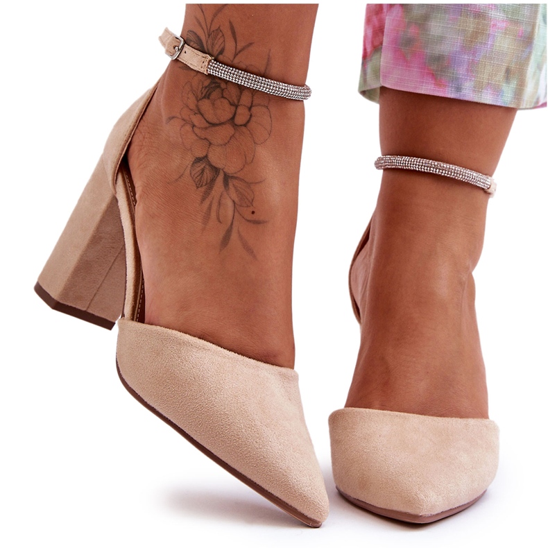 Suede pumput Zirkoni Beige Diamond