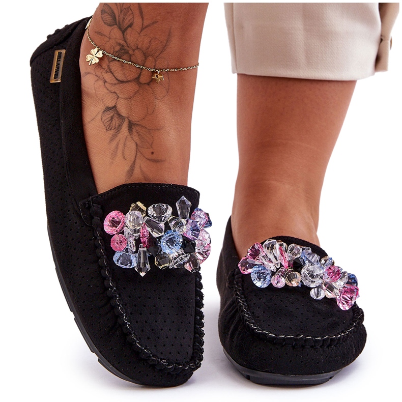 PM1 Muodikkaat mokkanahkahousut koristeilla musta Delima