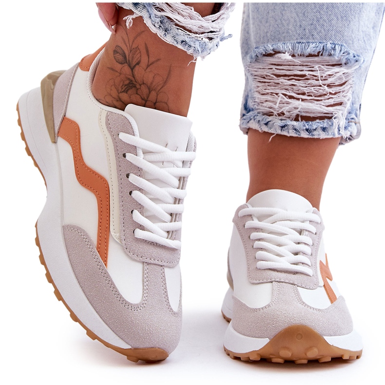 FJ1 Naisten nahkaiset urheilukengät, valkoinen-oranssi Somero