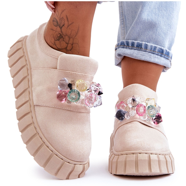 PS1 Muodikkaat Slip-On urheilukengät beigellä Desire-koristeella