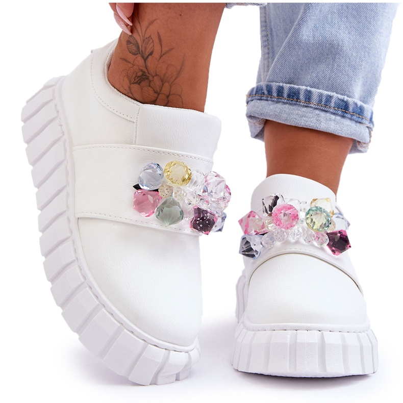 PS1 Muodikkaat Slip-On urheilukengät valkoisella Desire-koristeella valkoinen