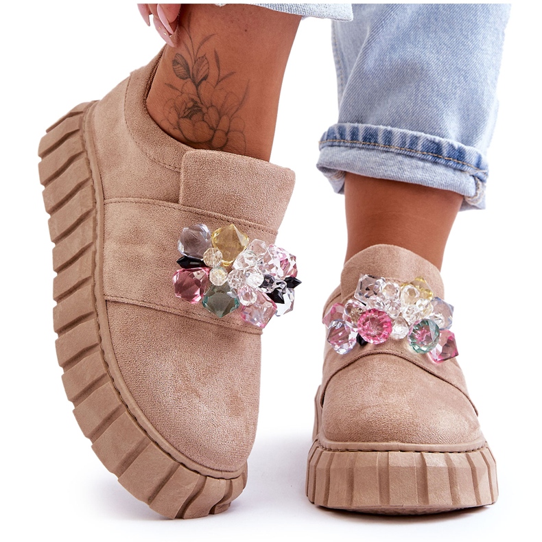 PS1 Muodikkaat Slip-On urheilukengät, joissa on koristelu Tumma beige Desire