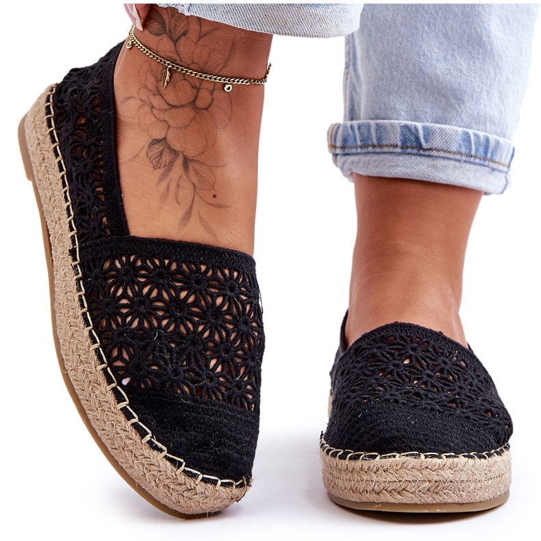 PG1 Naisten harjakattoiset Espadrilles Black One Lover musta