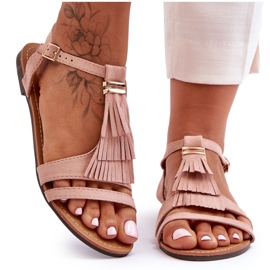 Litteät mokkanahkaiset sandaalit tupsuilla Vaaleanpunainen Viva Litteät mokkanahkaiset sandaalit tupsuilla Vaaleanpunainen Viva