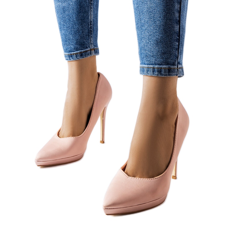 Inna Silje puuder pinkit satiiniset korkokengät vaaleanpunainen