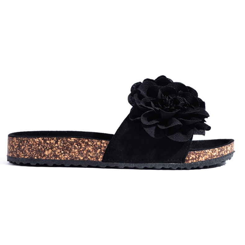 Shelovet mustat korkkisandaalit kukilla