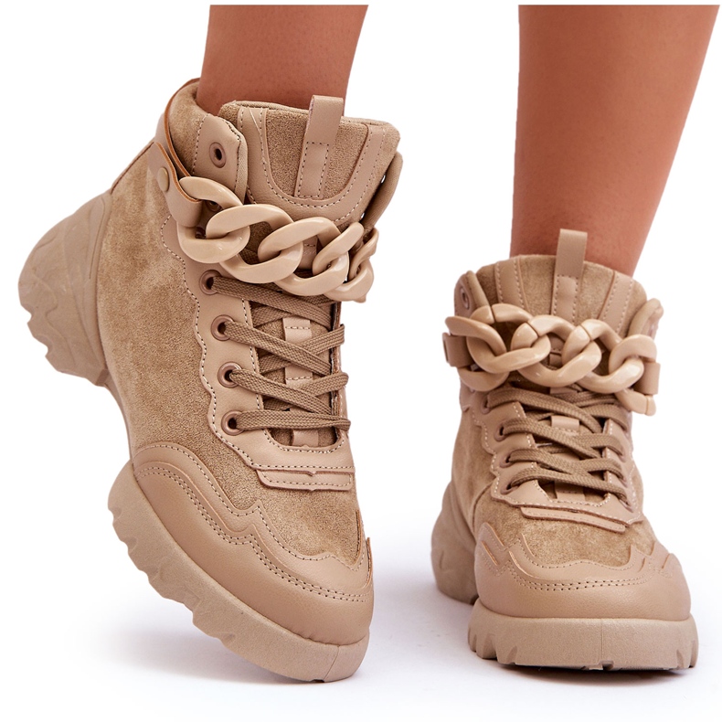 PS1 Naisten urheilukengät mokkanahka ketjulla Tumma beige Tymagio