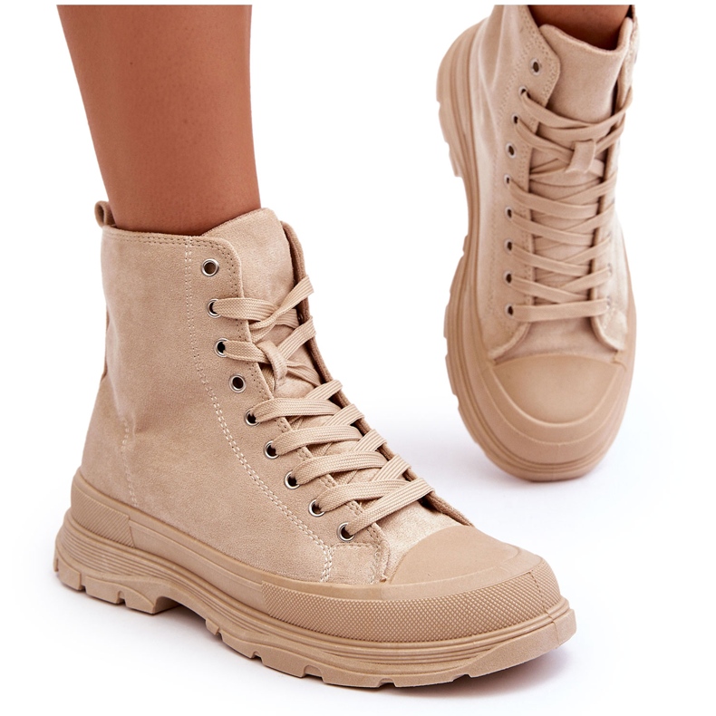 PS1 Naisten mokkanahkaiset korkeat tennarit Beige Eleamia