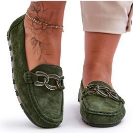 PG1 Naisten mokkanahkainen litteä loafers Appia Green vihreä