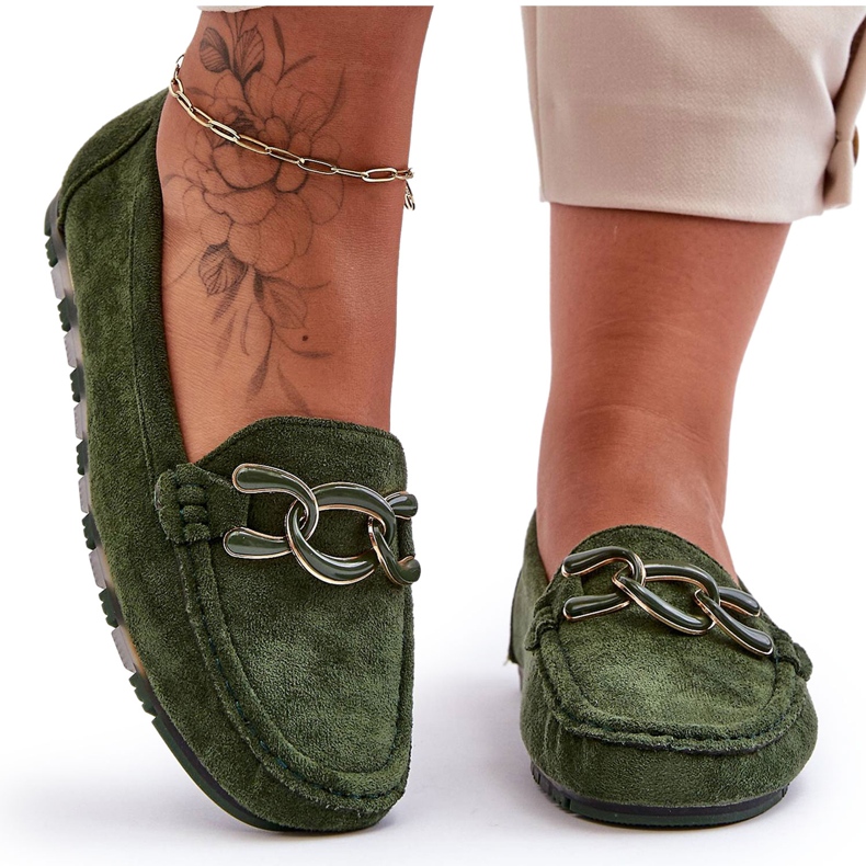 PG1 Naisten mokkanahkainen litteä loafers Appia Green vihreä