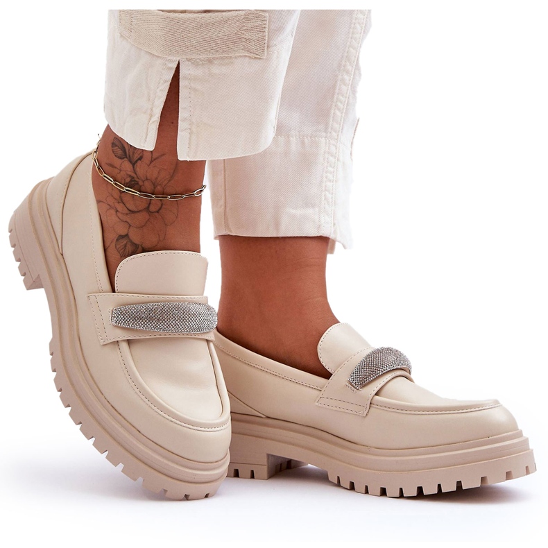 PG1 Arickan paksut nahkaiset loaferit beigeillä koristeilla