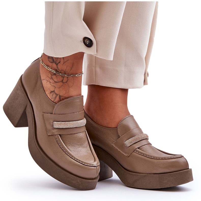 Lemar Nahkainen Brogues kantapäässä koristeella Tumma beige Gelanor