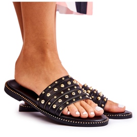 S.Barski Naisten nahkaiset tossut mustalla koristeella