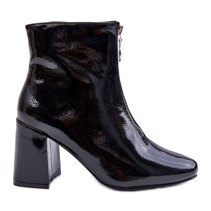 Lakatut saappaat koristeellisella vetoketjulla Musta Sevil