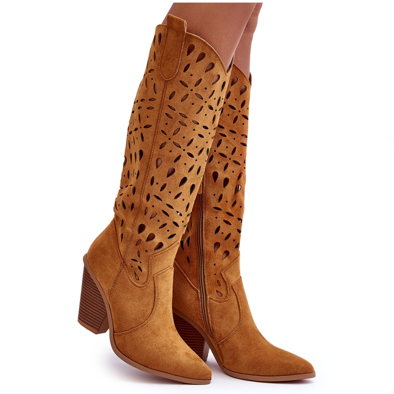 Suede Openwork Cowboy Boots Ruskeat Nisu